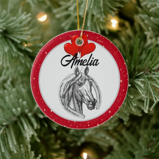 Paard en harten gepersonaliseerd keramisch ornament (Boom)