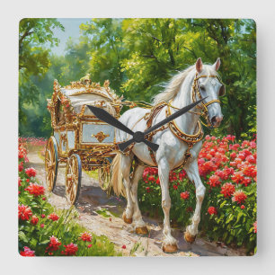 Paard en Koets Prachtig Antiek Vierkante Klok