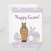Paard en konijn Happy Easter Briefkaart (Voorkant / Achterkant)