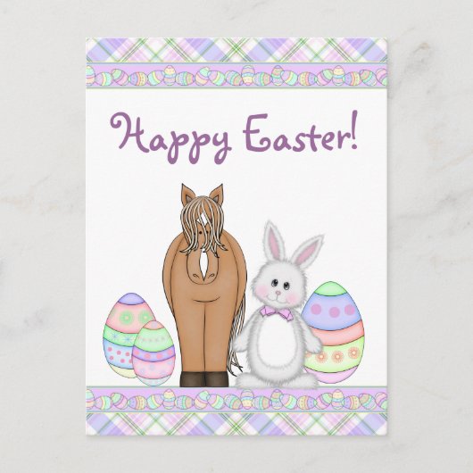 Paard en konijn Happy Easter Briefkaart (Voorkant)