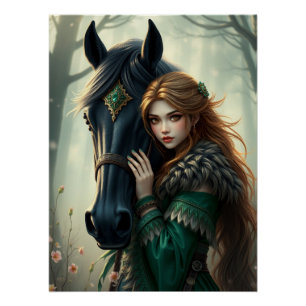 Paard en metgezel Fantasy Art Perfect Poster