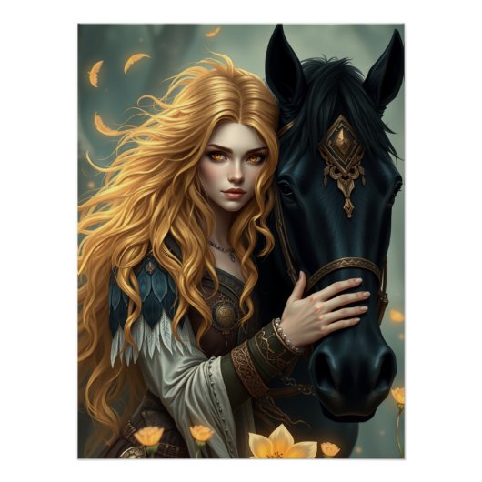 Paard en metgezel Fantasy Art Perfect Poster (Voorkant)