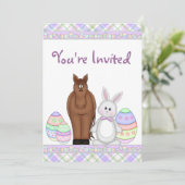Paard en Pasen Bunny Verjaardag Uitnodiging ~ Meis (Staand voorkant)