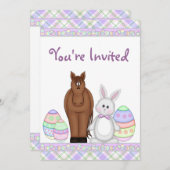 Paard en Pasen Bunny Verjaardag Uitnodiging ~ Meis (Voorkant / Achterkant)