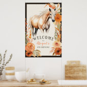 Paard en Perzik Bloemen Verjaardag Welkom Poster (Keuken)