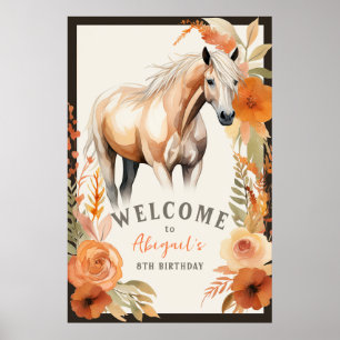  Paard en Perzik Bloemen Verjaardag Welkom Poster