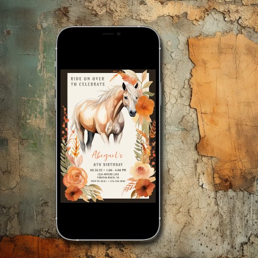  Paard en Perzik Bloemen Waterverf Verjaardag Kaart