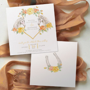 Paard en rozen waterverf kunst vierkante bruiloft kaart