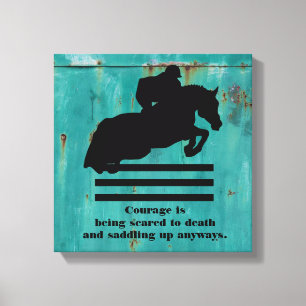 Paard en ruiter springen - met Courage Quote Canvas Afdruk