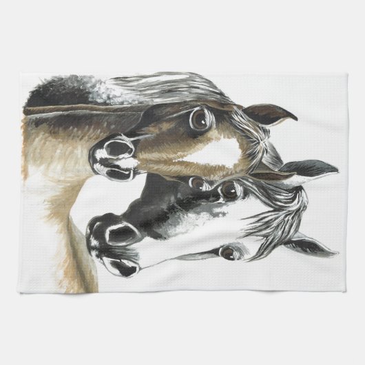 Paard en veulen keukenhanddoek (Horizontaal)