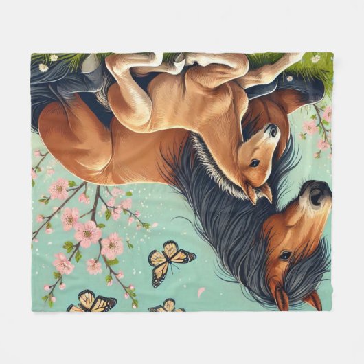Paard en veulen rusten in een lente setting fleece deken (Voorkant (Horizontaal))