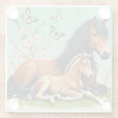 Paard en veulen rusten in een lente setting glazen onderzetter (Achterkant)