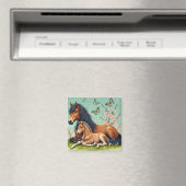 Paard en veulen rusten in een lente setting magneet (Insitu (Vaatwasser))