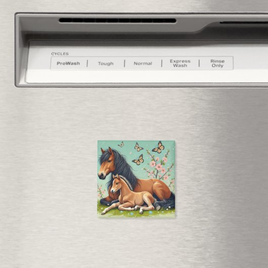 Paard en veulen rusten in een lente setting magneet (Insitu (Vaatwasser))