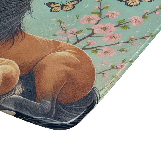 Paard en veulen rusten in een lente setting snijplank (Hoek)