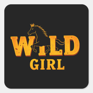 Paard en 'Wild Girl' bord Vierkante Sticker