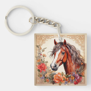 Paard en wilde bloemen sleutelhanger