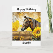 Paard en Zonnebloem Gepersonaliseerde Verjaardag Kaart (Voorkant)