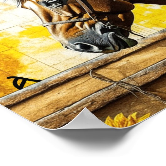 Paard en Zonnebloem Mooi gepersonaliseerd Poster (Hoek)