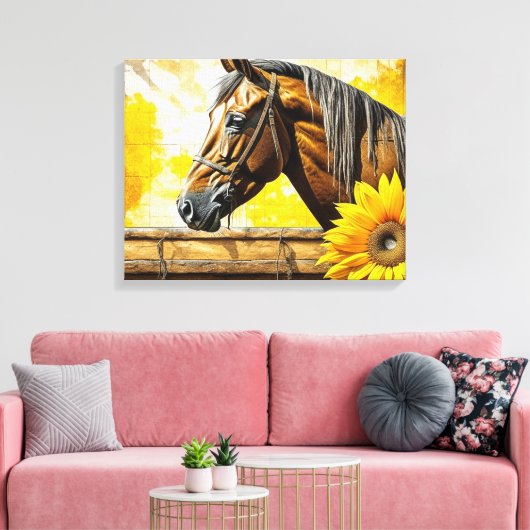 Paard en Zonnebloem Mooie AI Art Canvas Afdruk (Insitu (Woonkamer))