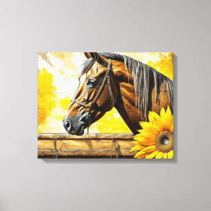 Paard en Zonnebloem Mooie AI Art Canvas Afdruk