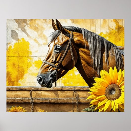 Paard en Zonnebloem Mooie AI Art Poster (Voorkant)