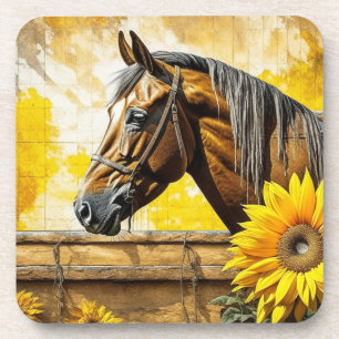 Paard en zonnebloem Mooie AI-kunst Bier Onderzetter
