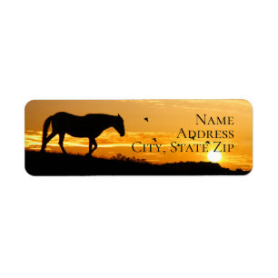 Paard en zonsondergang retouradres etiket