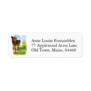 Paard Equestrian Waterverf Brown Bay Star Etiket