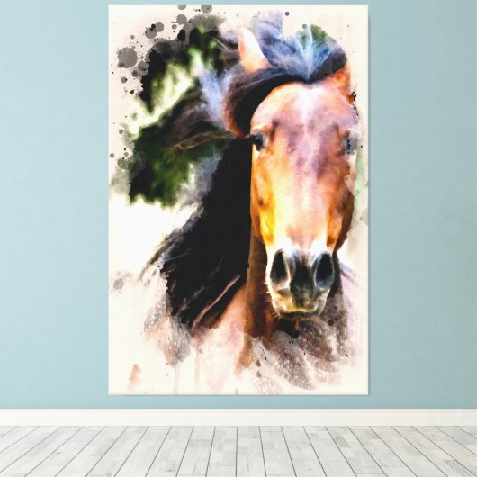 *~* Paard Equine AR22 Zwart Mane Muur Canvas Print (Insitu (Houten vloer))