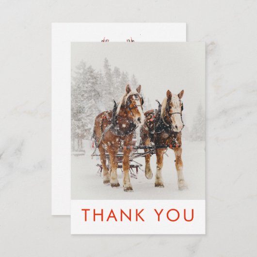 Paard getrokken slee kerstscène dank u bedankkaart (Voorkant / Achterkant)