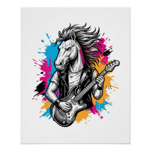 Paard Gitaarspeler Vintage Gravure T-Shirt Desi Perfect Poster