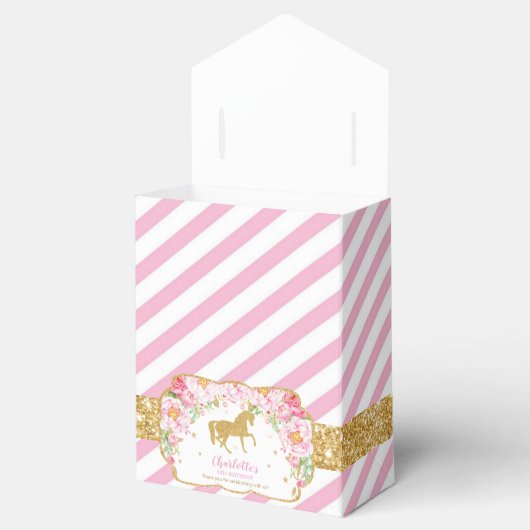 Paard Goud Glitter Roze Bloemen Dank u Verjaardag Bedankdoosjes (Geopend)
