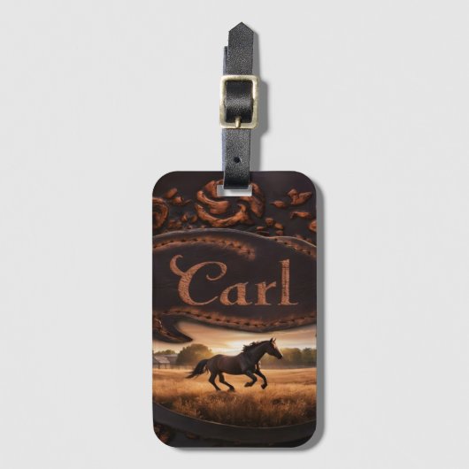 Paard hardlopen in het veld bij zonsondergang bagagelabel (Voorkant (verticaal))