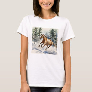 Paard hardlopend in sneeuw T-shirt