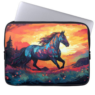 Paard hardlopend op veld Abstracte kunst Paardenli Laptop Sleeve