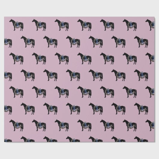 Paard, hoefijzer en blauw lint cadeaupapier (Vlak)