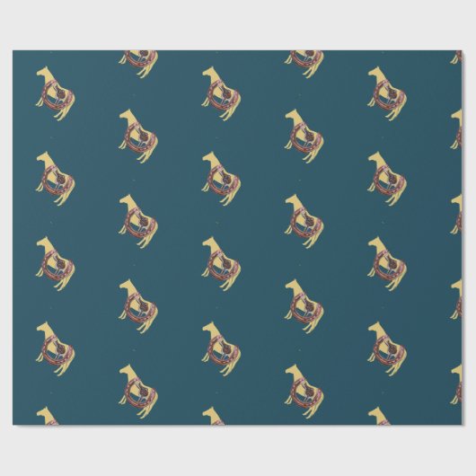 Paard, hoefijzer zadel cadeaupapier (Vlak)