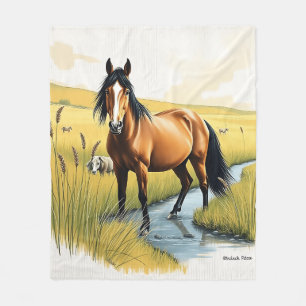 Paard in aardse tinten fleece deken