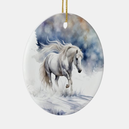 paard in de sneeuw Kerst Keramisch Ornament (Rechts)