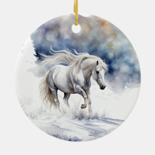 paard in de sneeuw Kerst Keramisch Ornament (Achterkant)