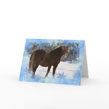 Paard in de sneeuw kerstkaart