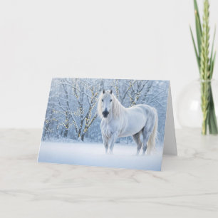 Paard in de sneeuw met lichten Kerstmis Feestdagen Kaart