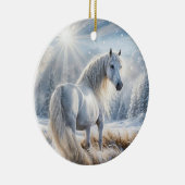 Paard in de Sneeuwkerstvakantie Keramisch Ornament (Rechts)