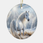 Paard in de Sneeuwkerstvakantie Keramisch Ornament (Links)