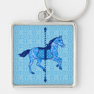 Paard in een draaimolen - Kobalt en Hemelblauw Sleutelhanger