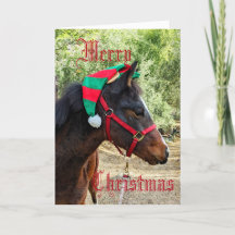 Paard in Elf Hoed Gevouwen Kerstkaart