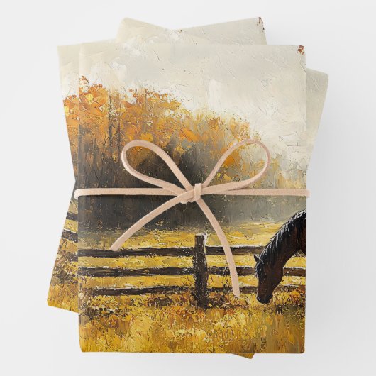 Paard in het veld Golden Hour Decoupage Inpakpapier Vel (In situ)