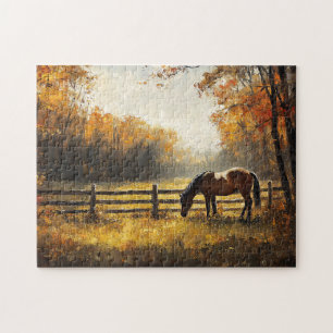 Paard in het veld Gouden Uur Schilderij Legpuzzel