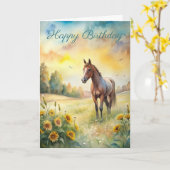 Paard in het veld Verjaardag Kaart (Gele Bloem)